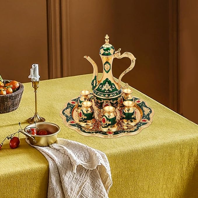Vintage Turkish Tea Set with Teapot, Tray and 6 Cups, Tea Sets - Image 3
