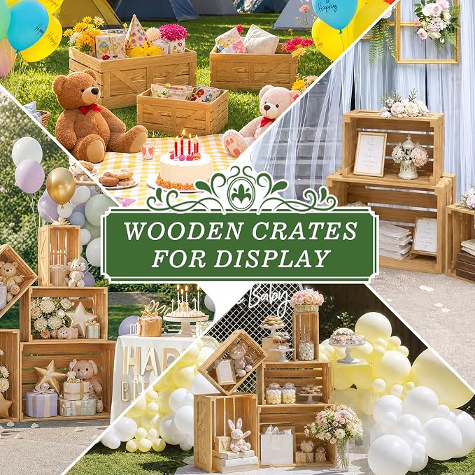 Wooden Crates for Display Large Rustic Nesting Wooden Basket - Image 7