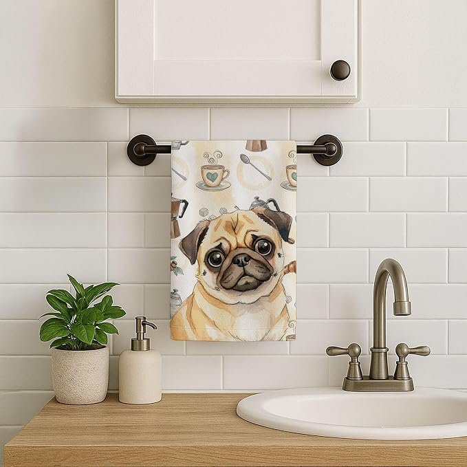 Caroline's Treasures Fawn Pug Coffee Bar Kitchen Towel Velour Plush Front and - Image 7