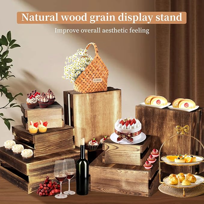 4 Pcs Buffet Risers with Mini Signs, Rustic Wood Cake Stands, Food Risers - Image 6
