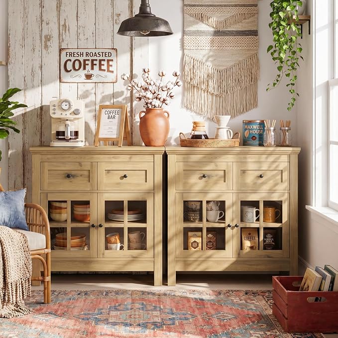 72" Buffet Cabinet Sideboard, Large Coffee Bar Cabinet by Foxemart