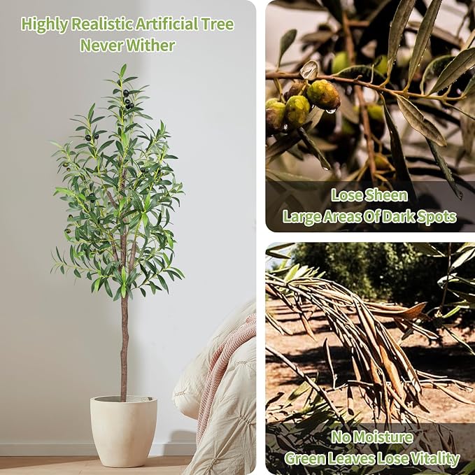 Artificial Olive Tree 5FT Tall Faux Silk Plant 60inch Fake Olive Tree - Image 9