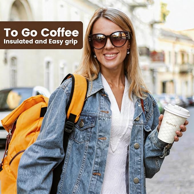 To Go Coffee Cups with Lids, 12 oz Disposable Paper Coffee Cups, 100 Pack - Image 5