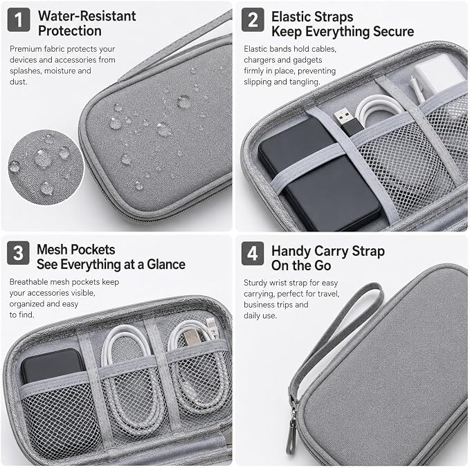 Travel Electronic Organizer Bag, Waterproof & Elastic Small Tech Pouch - Image 3