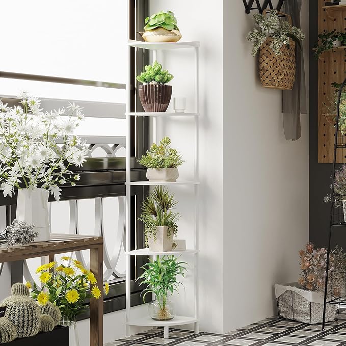 SUNMORY 5 Tier Corner Shelf Stand, Industrial 65" Corner Shelves Display Shelf - Image 6