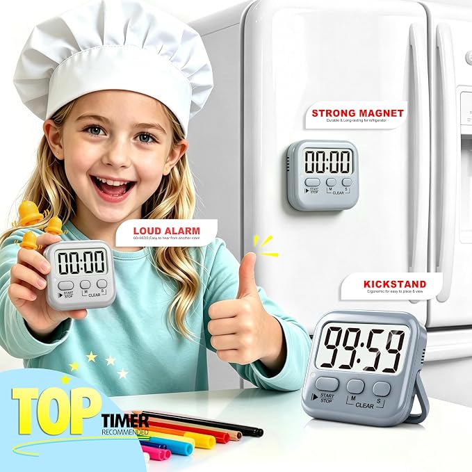 Antonki 2 Pack Digital Timer for Kids, Magnetic Countdown Kitchen Timers for - Image 3