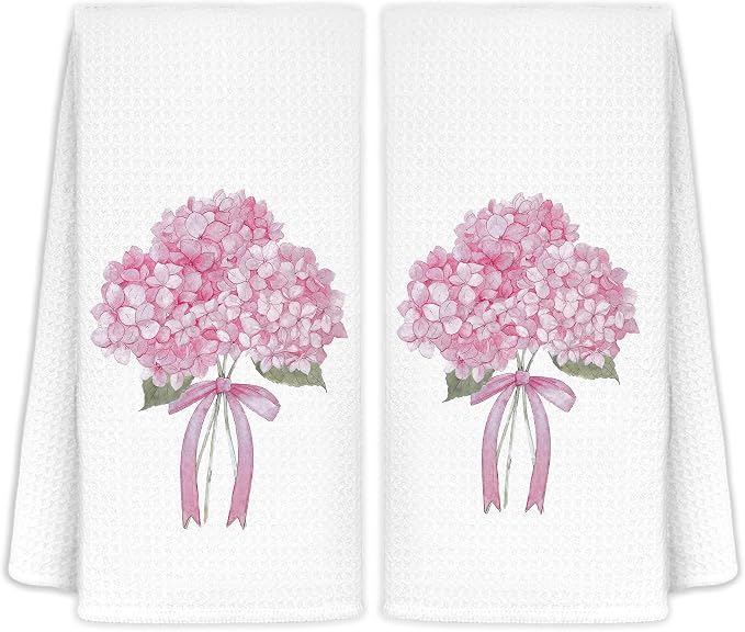 Coquette Pink Hydrangea Floral Hand Towels by LoveandHome