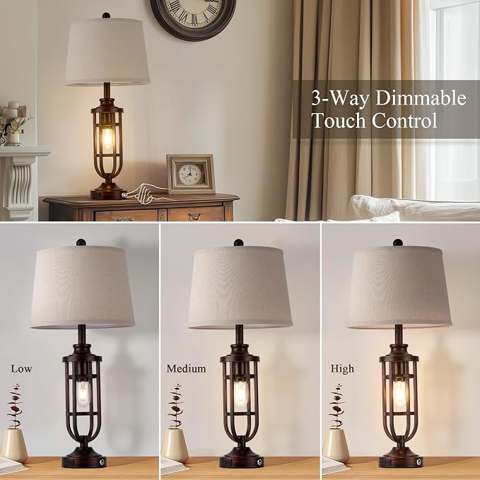 28" Table Lamps for Living Room Set of 2, Farmhouse Bedroom Lamps for Nightstand - Image 3