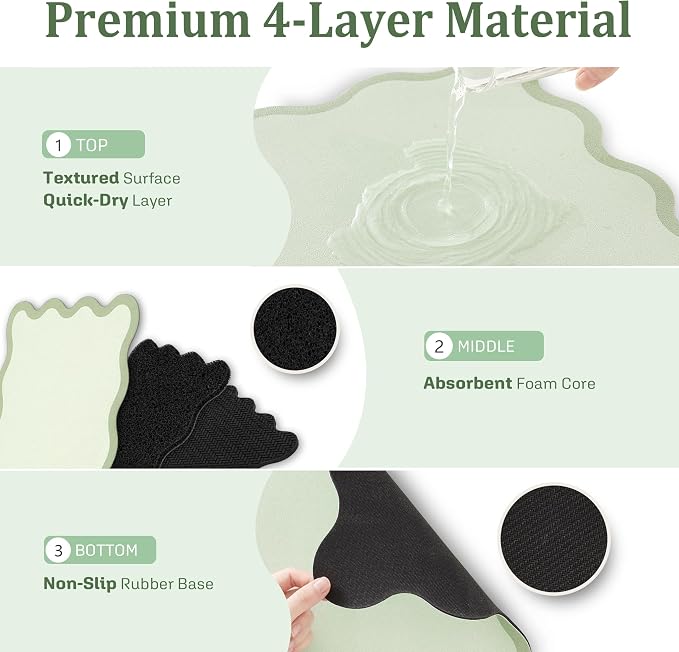 Scalloped Dish Drying Mat for Kitchen Counter, Absorbent Easy Clean Non-slip - Image 5