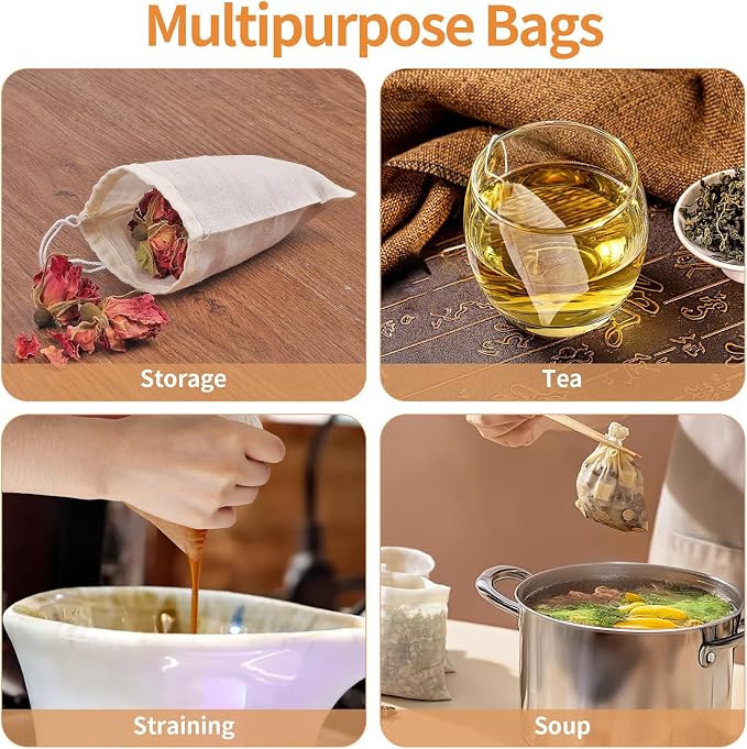 60 Pcs Empty Spice Bags for Cooking Soup, 3x4 In Natural Muslin Drawstring Bag - Image 6