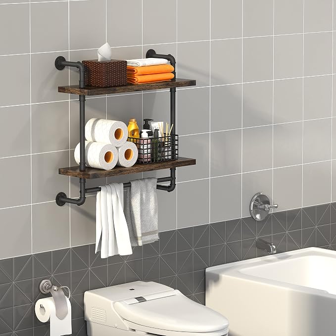 Helsin 24inch Industrial Pipe Shelving Bathroom Shelves Wall Mounted - Image 2