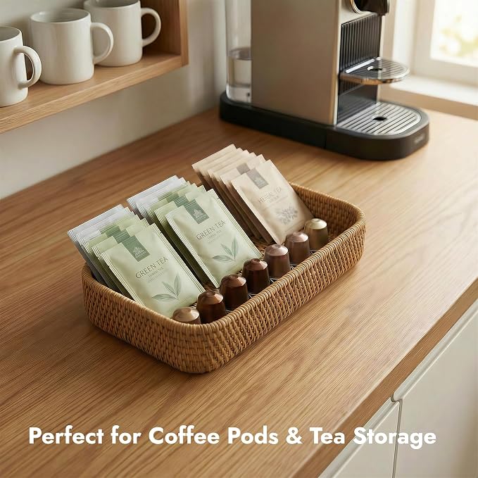 9.8" x 5.3" Rattan Tray, Wicker Decorative Tray, Woven Tray Rectangular - Image 3