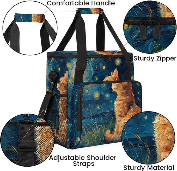 Cat Themed Coffee Maker Carring Bag, Large Insulated Storage Organizer Case - Image 6