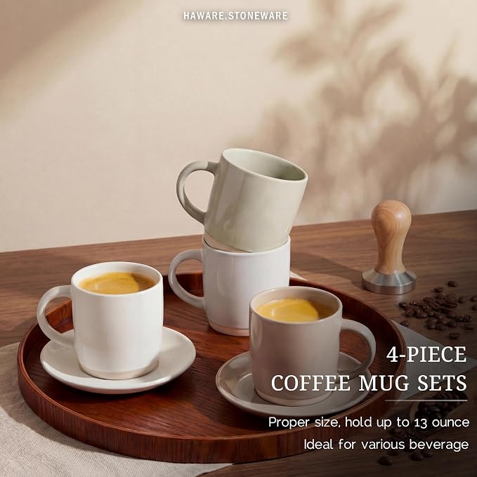 HaWare 13OZ Coffee Mugs Set of 4, Stoneware Coffee Cups, Ceramic Latte Mug - Image 3
