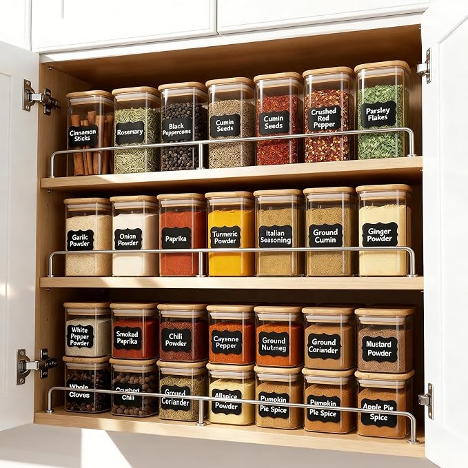 TBWIND 12 Pack 10 oz Square Glass Spice Jars - Image 2