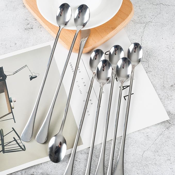 Long Handle Iced Tea Spoons, Tall Coffee & Latte Stirrers, Dessert Spoon Set - Image 7