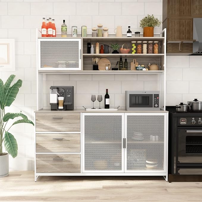 AGOTENI Large Kitchen Hutch Cabinet, Storage Cupboard Pantry - Image 3