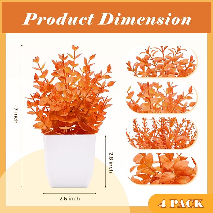 Der Rose 4 Pack Fall Fake Plants Mini Artificial Greenery Potted Plants Fall - Image 3