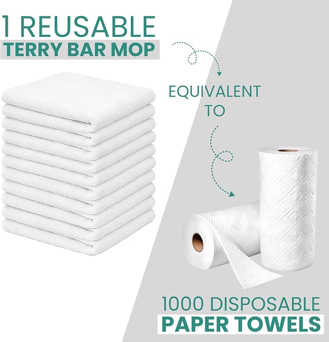 White Bar Towels, 14” x 17”, Reusable Cleaning Towels, Durable Terry Cloth Rags - Image 5