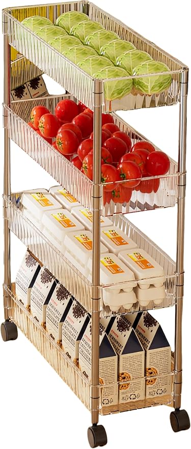 Sooyee Clear 4 Tier Slim Storage Cart, Rolling Storage Cart, Narrow Shelf by Sooyee