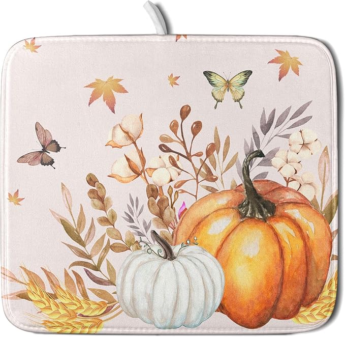 Fall Pumpkin Maple Dish Drying Mat by Sweetshow