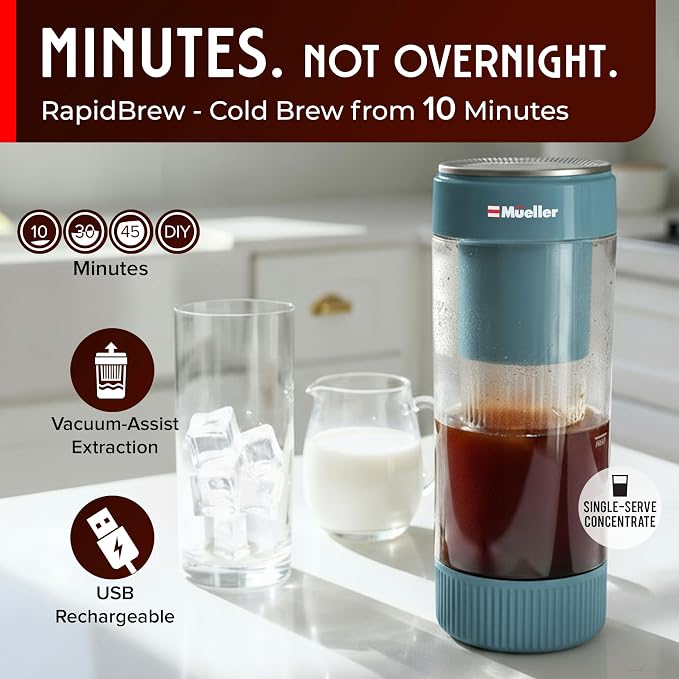 Mueller RapidBrew Cold Brew Iced Coffee Maker – 10 Min Fast Brew Portable - Image 2
