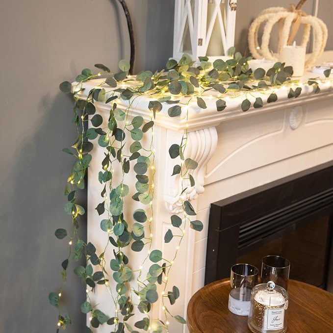 Vine with Fairy Lights, 33ft 100 LEDs Vine Lights Eucalyptus Battery Operated - Image 5