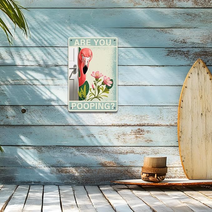 BEASTZHENG Metal Tin Sign Vintage Flamingo Metal Sign, Funny Bathroom Wall Art - Image 4