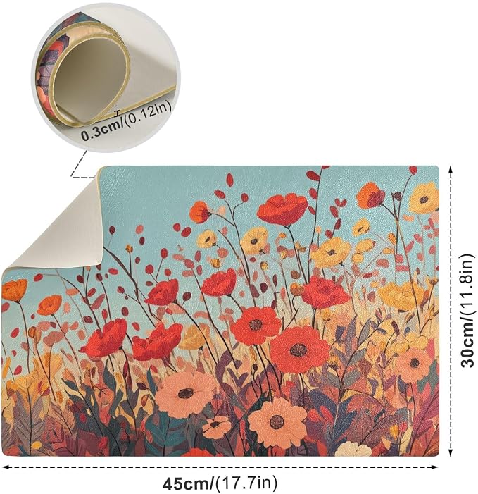Autumn Poppy Flowers Coffee Mat Coffee Bar Maker Station Pot Spill Machine Pad - Image 2