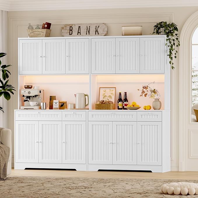BORNOON Pantry Cabinet with Charging Station and Light, Tall Kitchen Pantry - Image 6