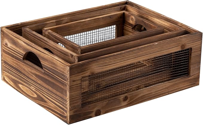 Rustic Wooden Crates for Storage Set of 3, Decorative Storage Containers - Image 7