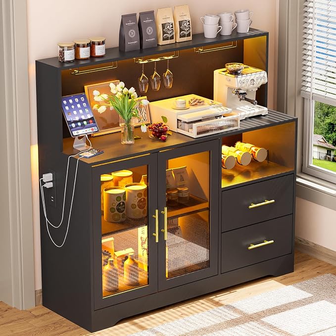 Grepatio Bar Cabinet with Wine Rack, Liquor Cabinet with RGB Light, Coffee Bar by Takesyoutohaveawonderfullife