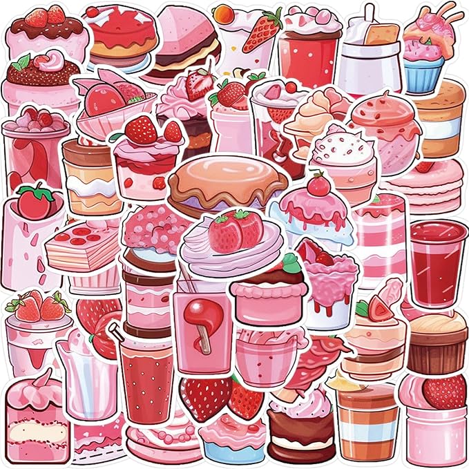 Pink Cake Dessert Stickers 50Pcs Notebook Water Bottle Skateboard Luggage by Unknown
