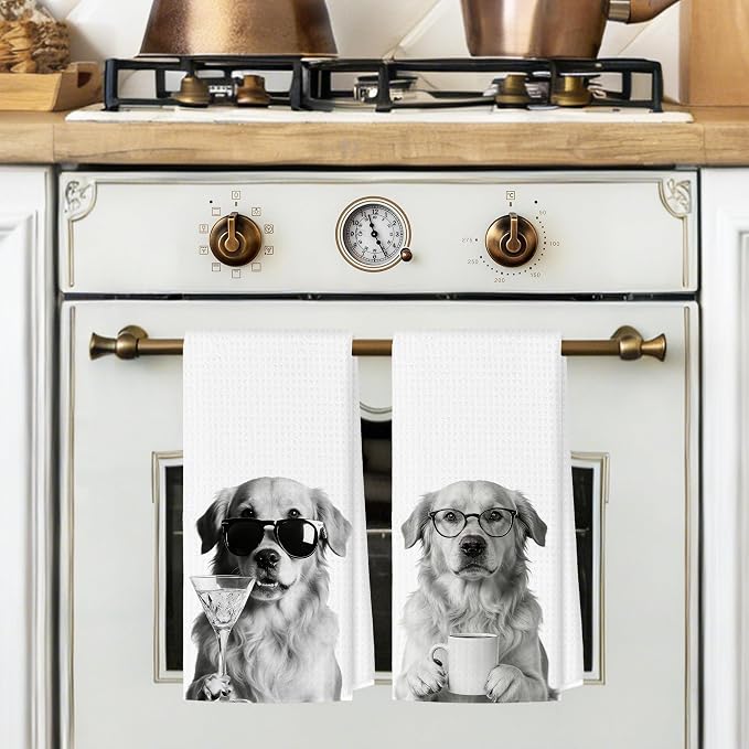 Funny Golden Retriever Kitchen Towels Set of 2, Dog Kitchen Accessories - Image 2