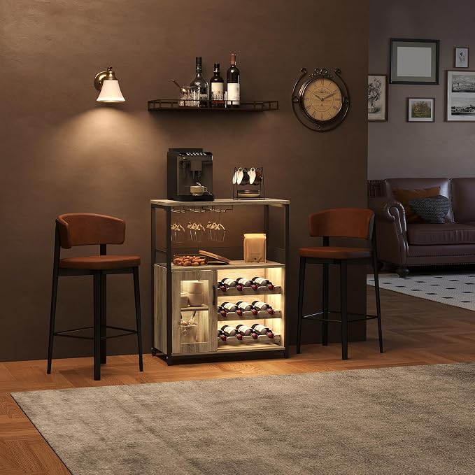 3-Tier Wine Bar Cabinet with LED Lights & Wine Rack, Wine Cabinet with Storage - Image 9