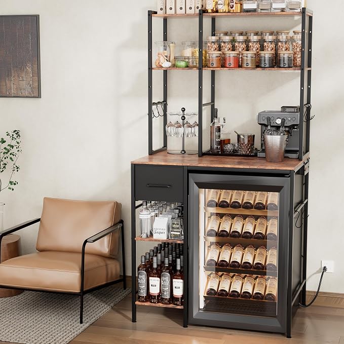 Kitchen Mini Fridge Stand with Storage, Microwave Oven Stand Table with Power - Image 3