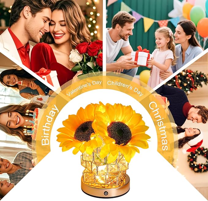Sunflower Flower Lamp Gifts for Women, 3 Color Dimming Night Light for Womens - Image 7