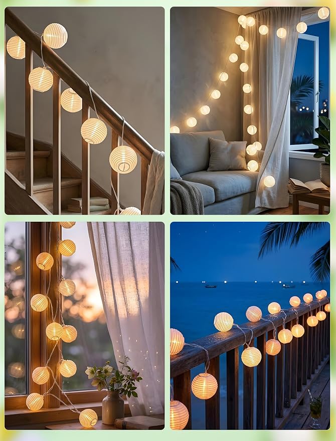 White Lantern String Lights Plug in, 8.5Ft Hanging Indoor Decorative String - Image 7