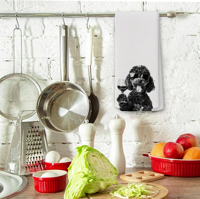 Funny Black Labradoodle Wine Kitchen Towels, Gifts - Image 3