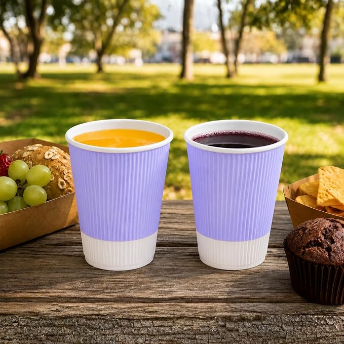 Restaurantware Ripple Wall Coffee Cups 25 Count 12 Ounce Insulated Light Purple - Image 4
