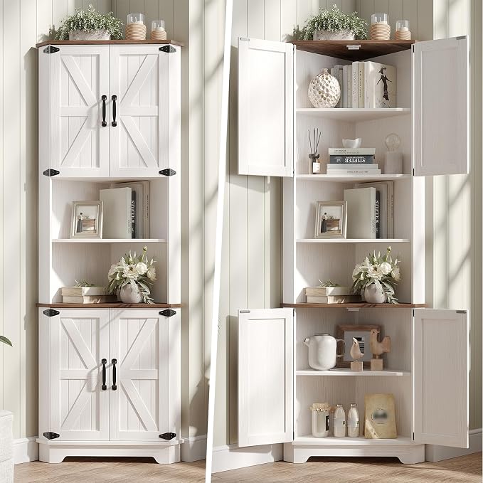 Vabches 68.9" Tall Corner Cabinet, Farmhouse Style Storage Cabinet - Image 6