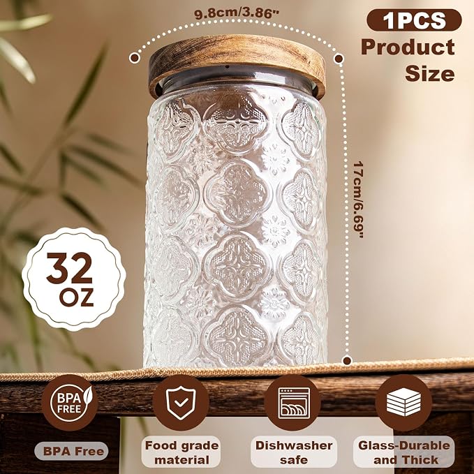 32Oz Glass Jar with Lid, Candy jar, Cute jar, Vintage Glass Storage Jar - Image 2