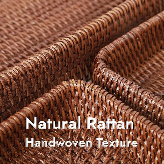 Rattan Tray Set of 3, Rectangular Woven Tray, Wicker Decorative Serving Tray - Image 8