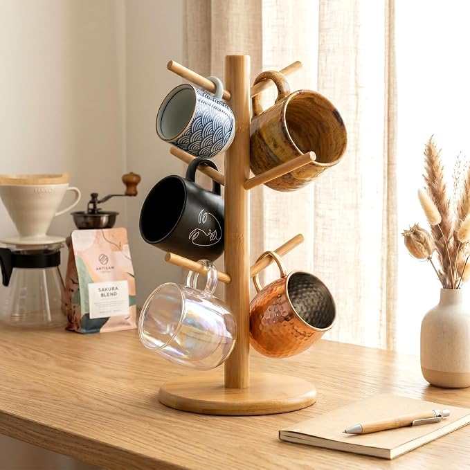 Wisuce Coffee Mug Tree Bamboo Mug Holder Coffee Cup Stand Mug Holders - Image 2
