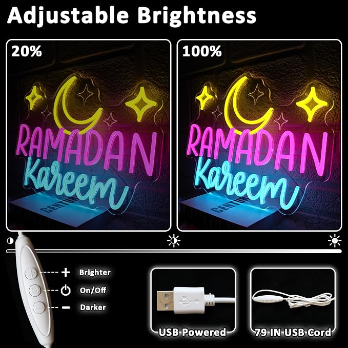 Ramadan Kareem Neon Sign for Wall Decor Dimmable Moon Stars Shape Led Sign for - Image 3