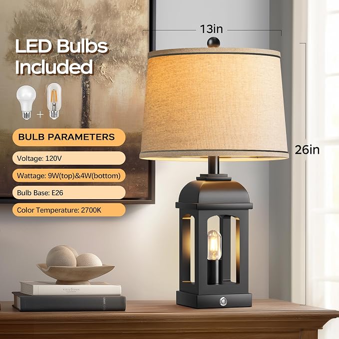 QiMH Table Lamp for Living Room, Farmhouse Lamps - Image 5