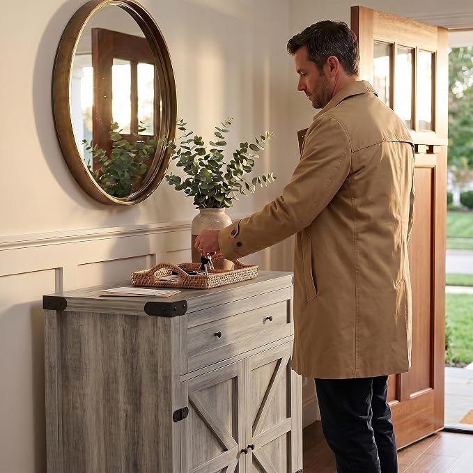 YESHOMY Kitchen Storage Cabinet, Coffee Bar Cabinet, Farmhouse Sideboard Buffet - Image 7