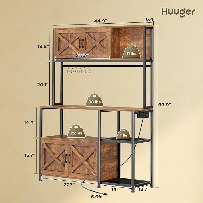 Huuger Large Bakers Rack with Power Outlet, Kitchen Microwave Stand with - Image 3