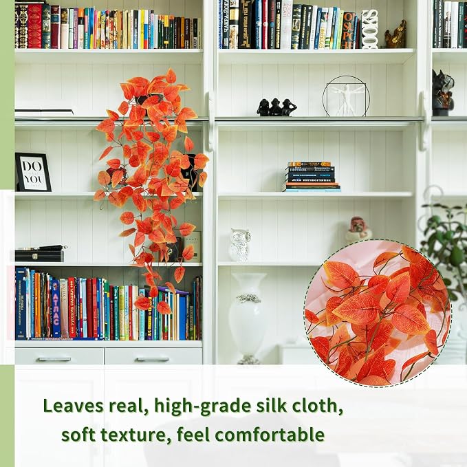 2 Pack Artificial Fall Plants Hanging Orange Vines Potted Fall Foliage Fake - Image 3