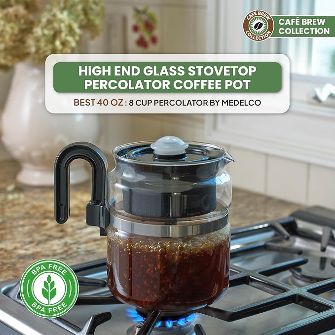 Café Brew Collection 8-Cup Glass Stovetop Percolator Coffee Pot - Image 2